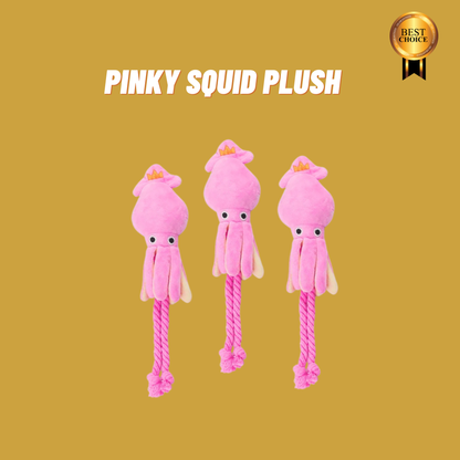 Pinky Squid Plush: Soft, Squeaky Squid Toy with Rope Legs