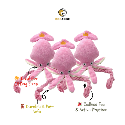 Pinky Squid Plush: Soft, Squeaky Squid Toy with Rope Legs