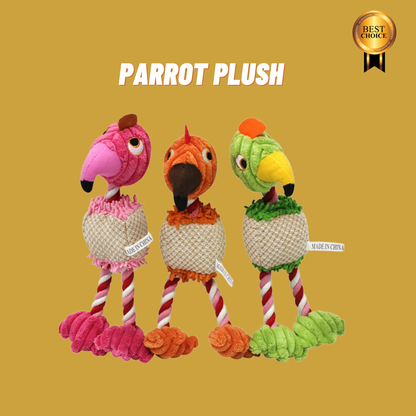 Parrot Plush: Colorful Squeaky Parrot Dog Toy with Rope Legs