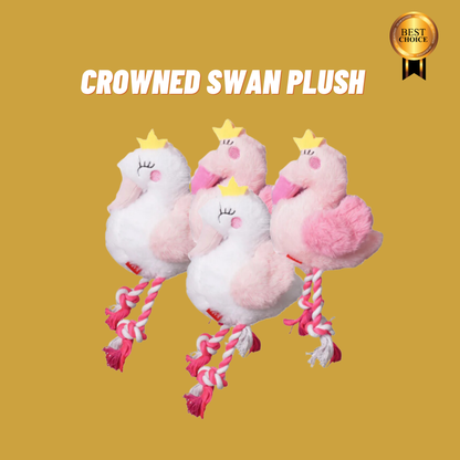 Crowned Swan: Elegant Squeaky Swan Plush Toy