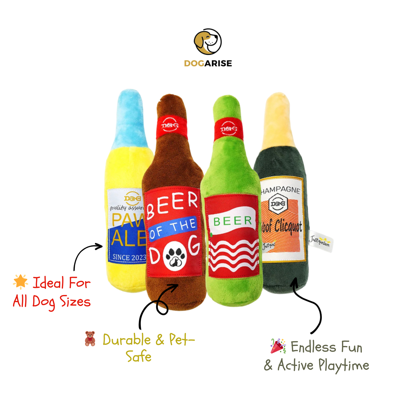 Beer Bottle Plush: Squeaky Fun Parody Toy for Playful Pups