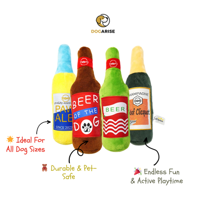 Beer Bottle Plush: Squeaky Fun Parody Toy for Playful Pups