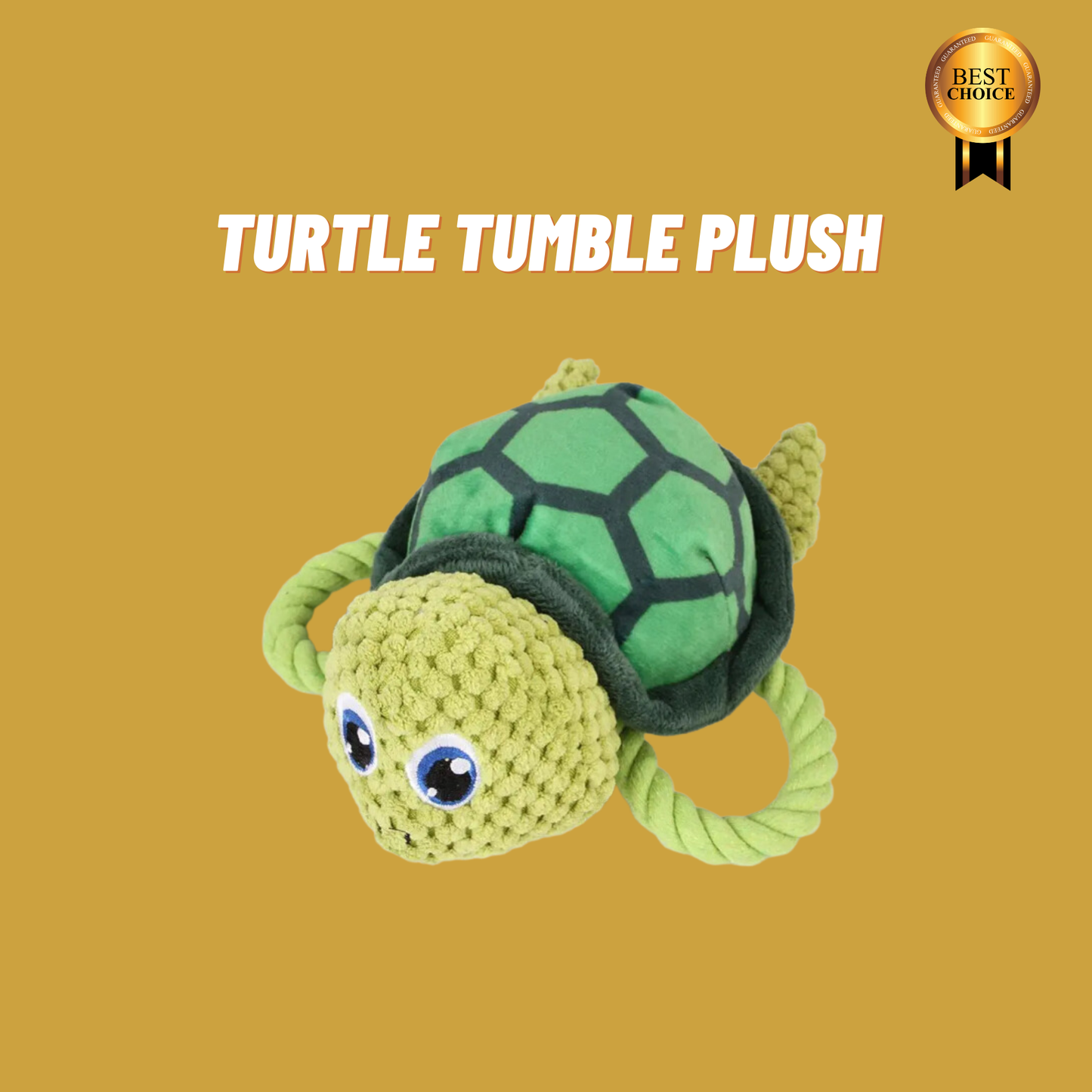 Turtle Tumble Plush: Squeaky Green Turtle Dog Toy with Rope Fins