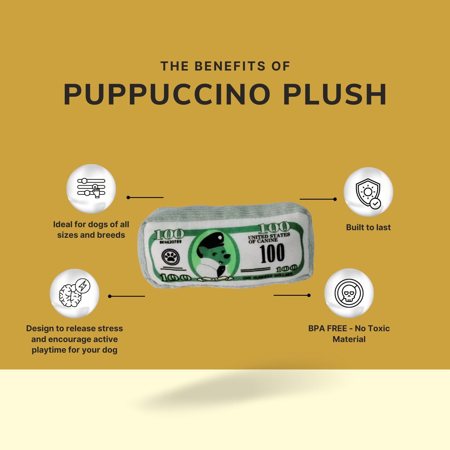 100 Bill Plush by DOGARISE: The 100 Dollar Bill inspired Plush Toy For Your Dog