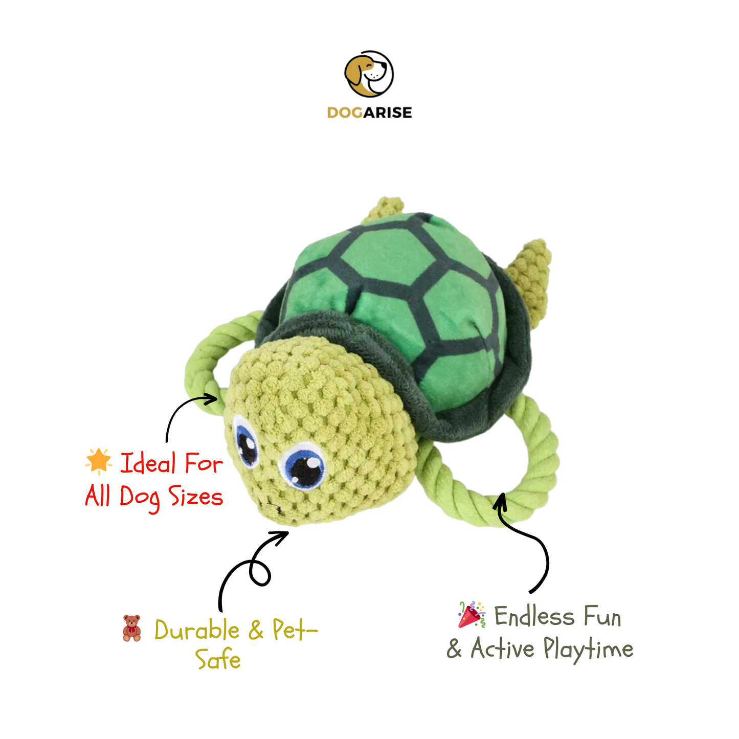 Turtle Tumble Plush: Squeaky Green Turtle Dog Toy with Rope Fins