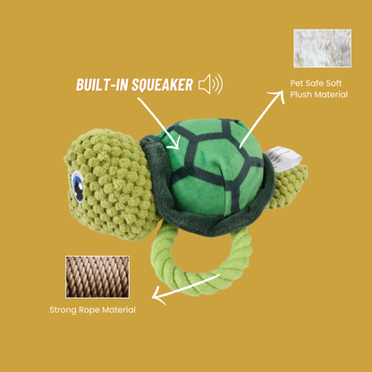 Turtle Tumble Plush: Squeaky Green Turtle Dog Toy with Rope Fins