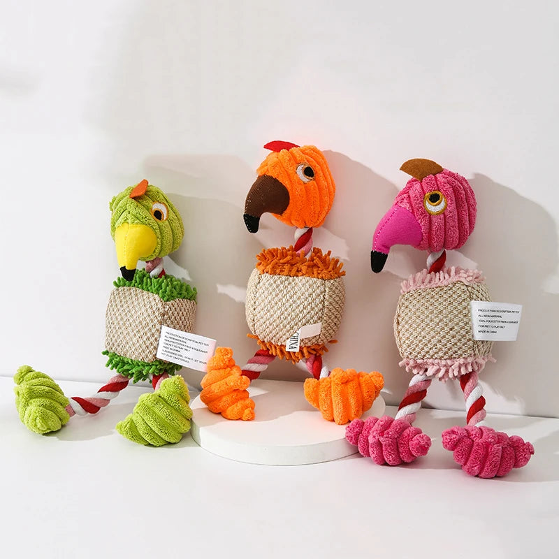 Parrot Plush: Colorful Squeaky Parrot Dog Toy with Rope Legs