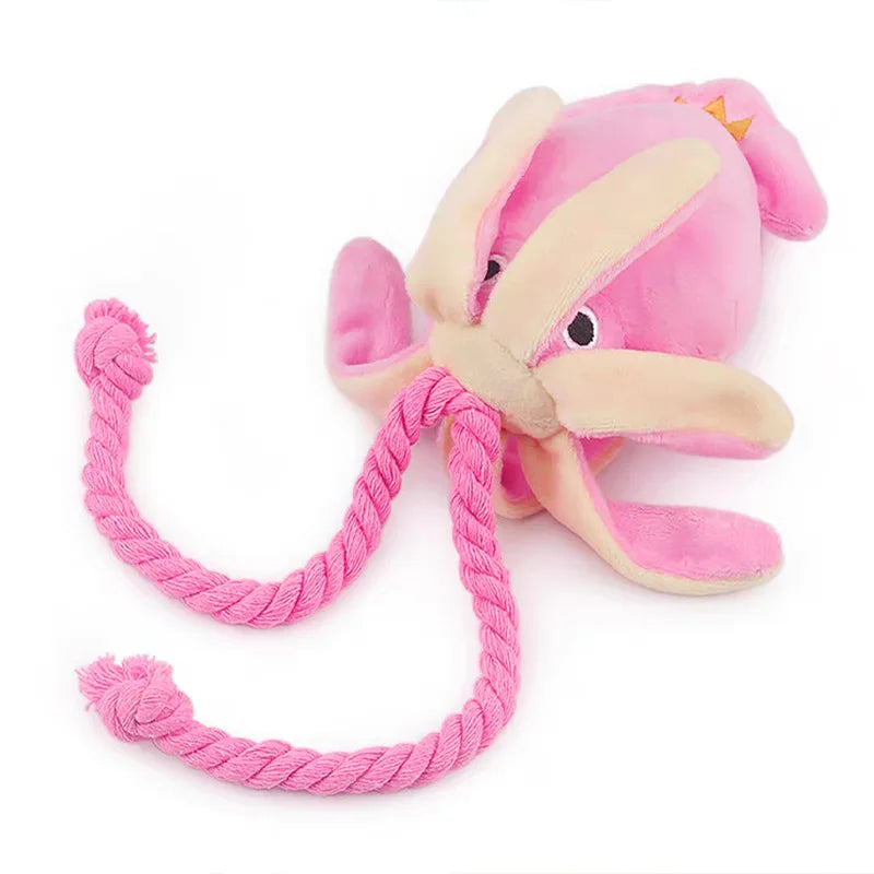 Pinky Squid Plush: Soft, Squeaky Squid Toy with Rope Legs