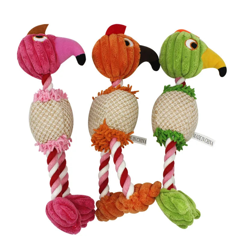 Parrot Plush: Colorful Squeaky Parrot Dog Toy with Rope Legs