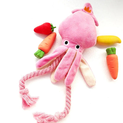 Pinky Squid Plush: Soft, Squeaky Squid Toy with Rope Legs