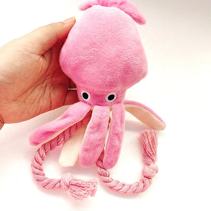 Pinky Squid Plush: Soft, Squeaky Squid Toy with Rope Legs