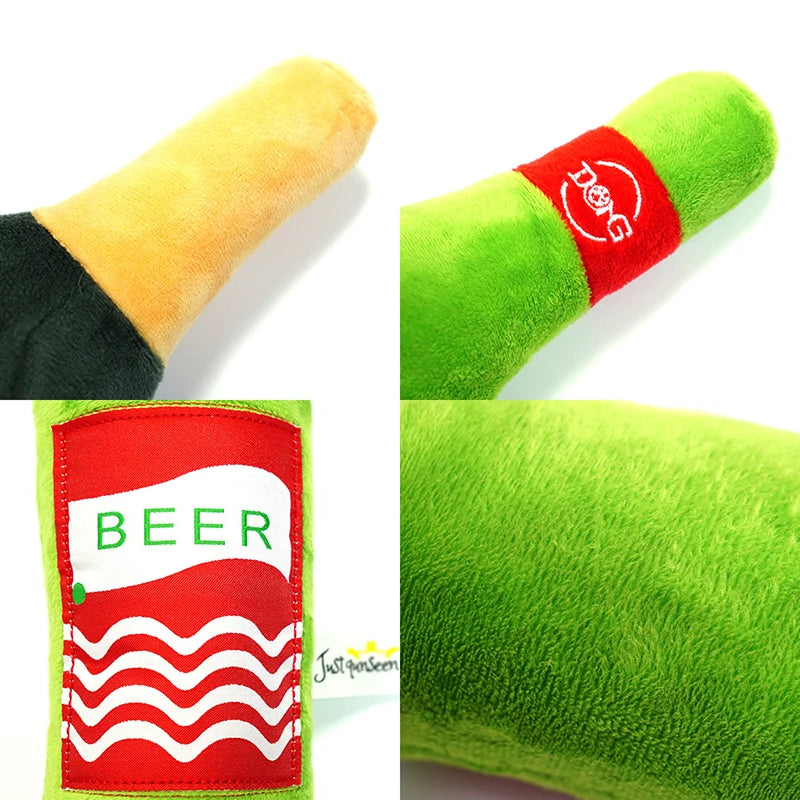 Beer Bottle Plush: Squeaky Fun Parody Toy for Playful Pups