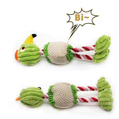 Parrot Plush: Colorful Squeaky Parrot Dog Toy with Rope Legs