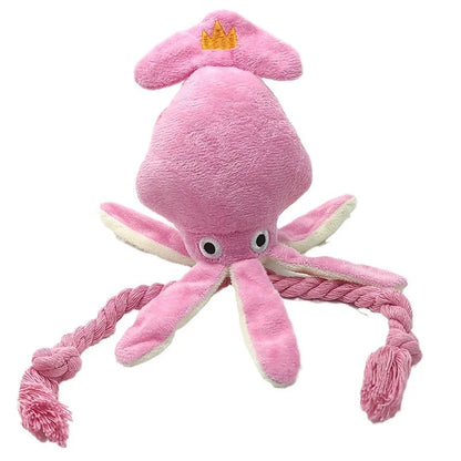 Pinky Squid Plush: Soft, Squeaky Squid Toy with Rope Legs